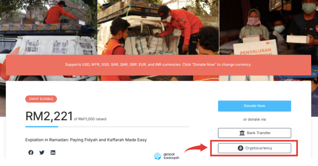How to donate your crypto via GlobalSadaqah